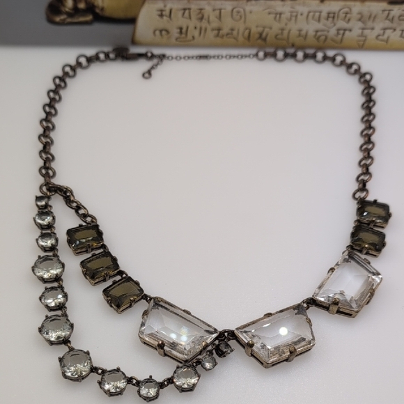 J. Crew Jewelry - J. Crew Silver and Dark Green Geometric Asymmetrical Necklace Vintage Finish